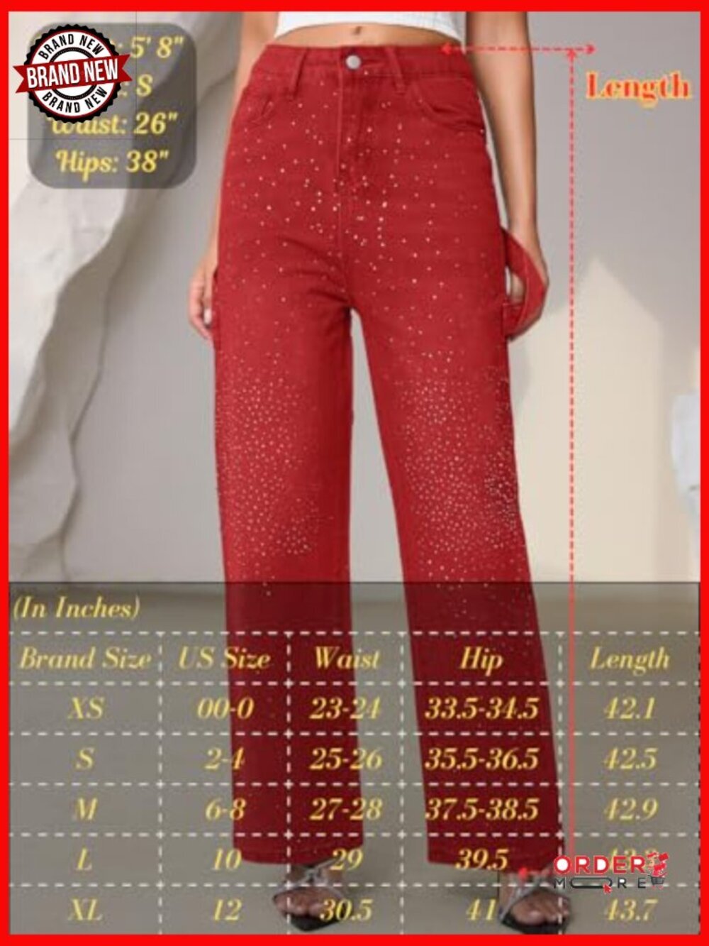 Sparkly Rhinestone Straight Leg Low Rise Baggy Jeans Embellished Denim - Picture 7 of 7